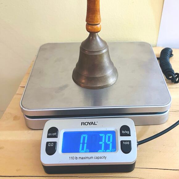 Vintage Handheld Brass Hand Bell Wood Handle Teacher School 8 3/4" - Picture 7 of 7